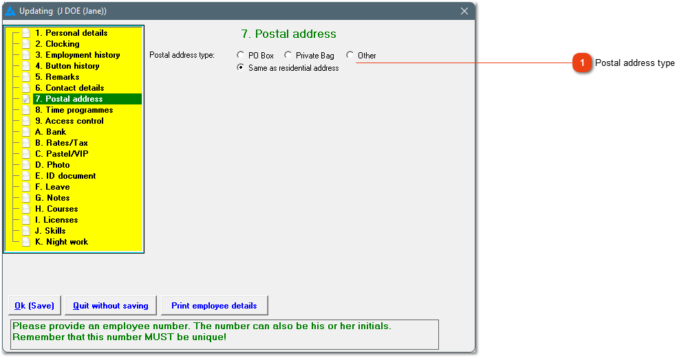 7. Postal address