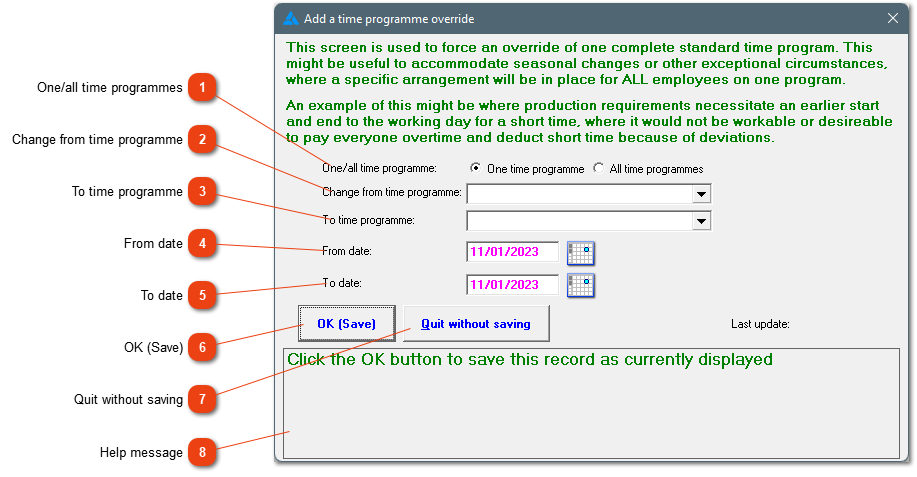 Add a time programme override