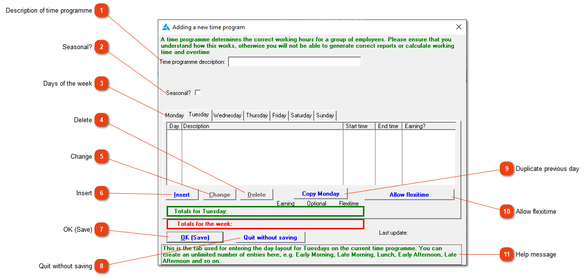 Adding a new time programme