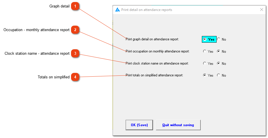 Attendance reports options