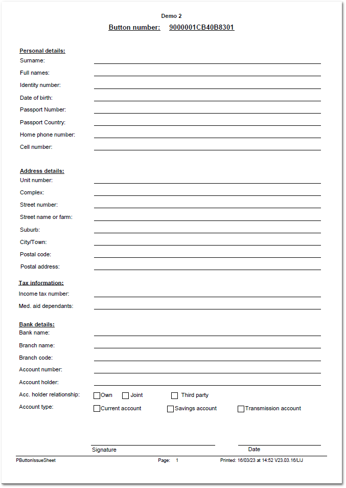 Button issue sheet