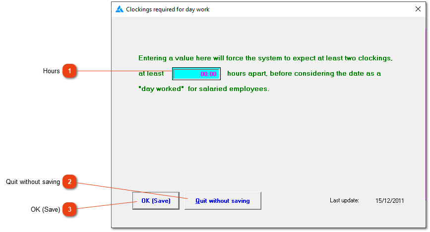 Clockings required for day work