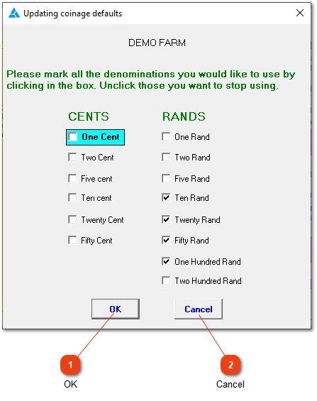 Coinage denominations