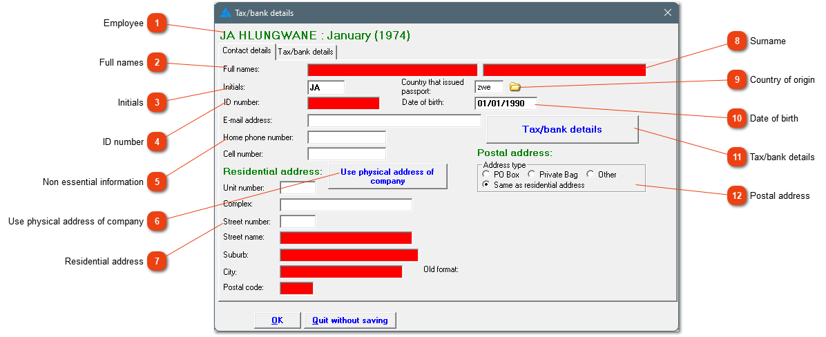 Contact details - IRP5