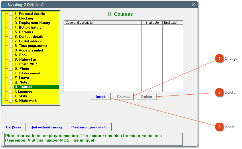 H. Courses