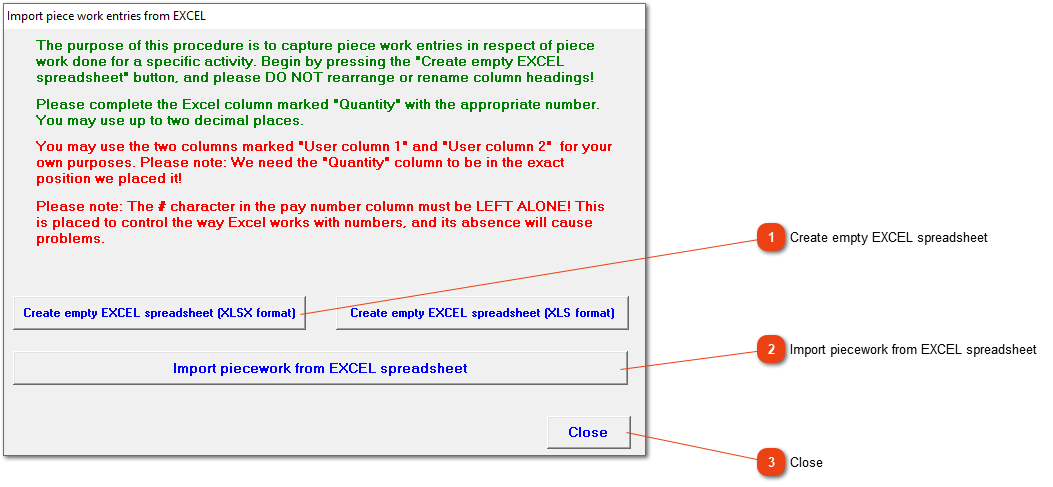 Import piece work entries from EXCEL