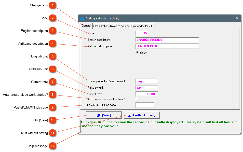 Insert/change a standard activity