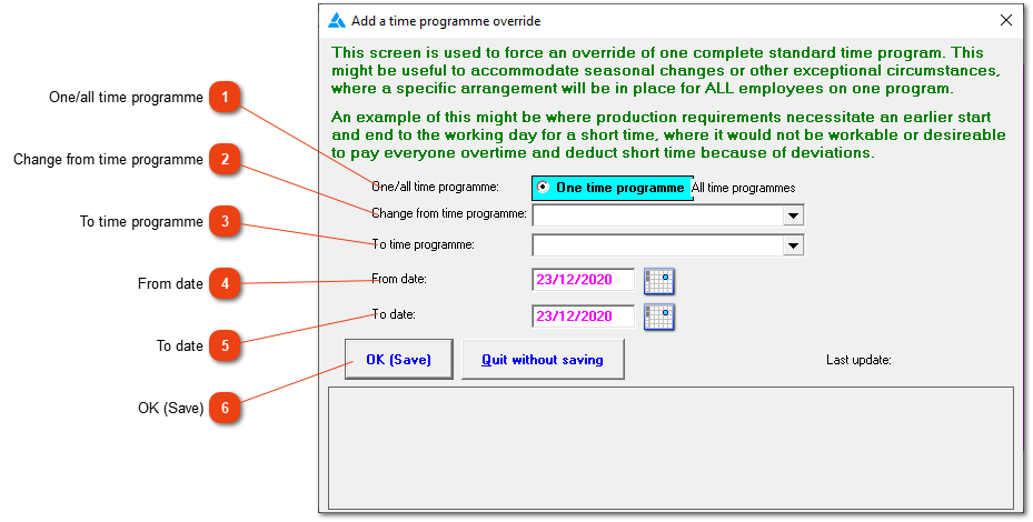 Insert/change a time programme override