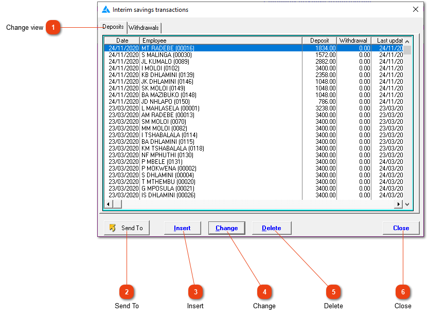 Interim savings transactions