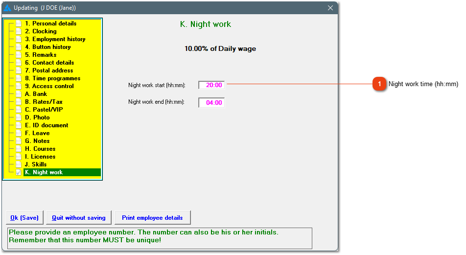 K. Night work