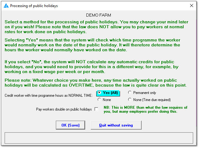 Method for processing public holidays