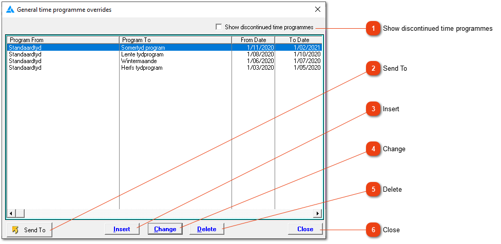 Override time programme: seasonal changes