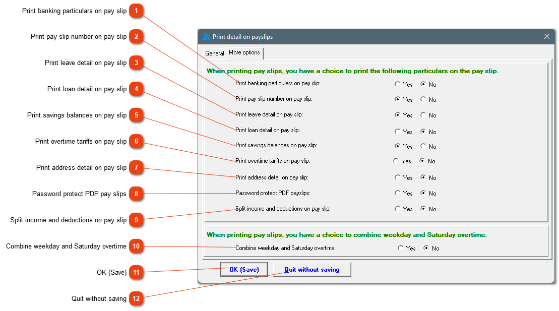 Print detail on pay slips - more options