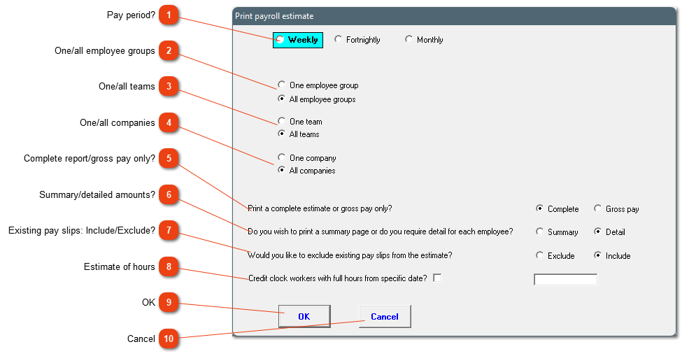 Print payroll estimate