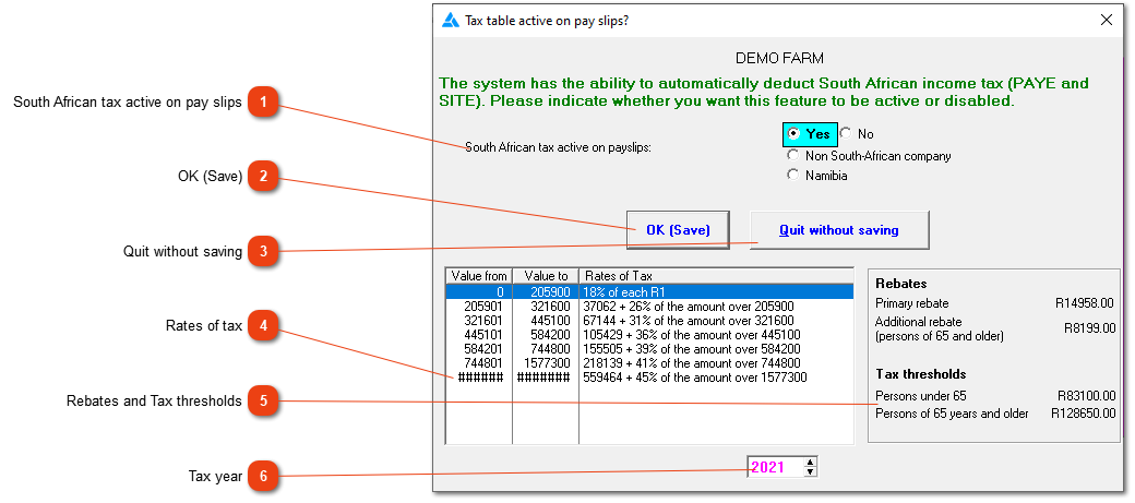 Tax table active on pay slips