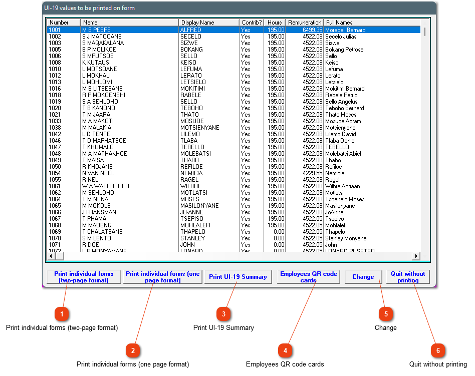 UI-19 values to be printed on form
