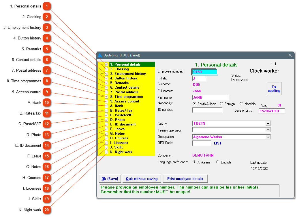 Updating employee particulars